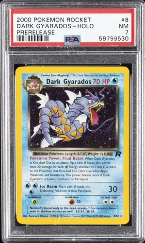 2000 POKEMON ROCKET PRERELEASE #8 DARK GYARADOS-HOLO PSA 7