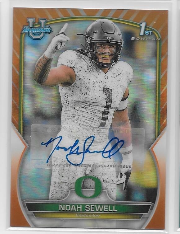 Noah Sewell 2022 Bowman Chrome University Orange Refractor Auto 18/25 #57 Bears