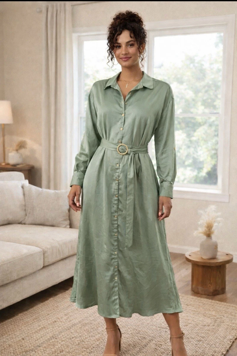 french connection green shirt dress French Connection belted midi shirt dress in abstract print