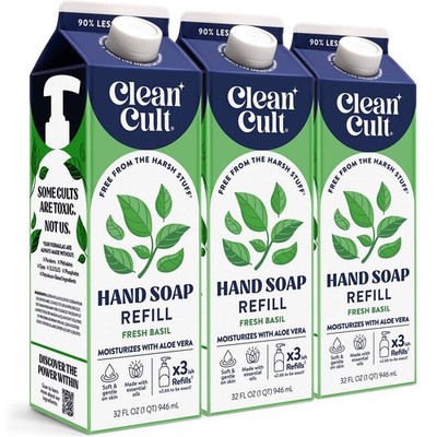 Cleancult Liquid Hand Soap Refill - Fresh Basil - Moisturizes Dry & Sensitive Sk