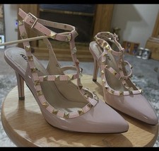 Women High Heel Shoes Size 6 Kunsto Studded Stiletto -NEW - Beige Patent Leather