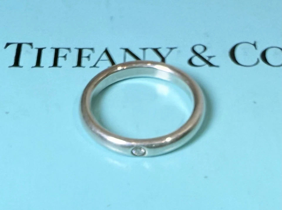 Tiffany & Co Sterling Silver Elsa Peretti Diamond Band Ring US 4.75 Small - Image 2 of 4
