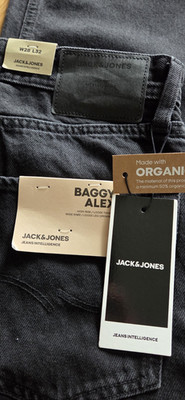 JACK & JONES Baggy Alex Jeans schwarz Relaxed High Waist Organic W28 L32