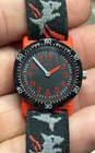 Vintage T C9 TIMEX DIVER WATCH Black Red FABRIC SHARK Fish BAND