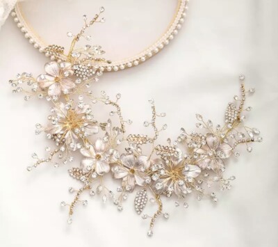 Braut Hochzeit Brautjungfer Gold Vintage Böhmisches Haar Rebe Tiara Kristalle Blume