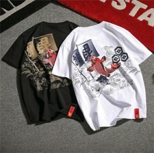 Men Japanese Ethnic Tops Short Sleeve Loose Shirts Vintage Crew Neck Casual New