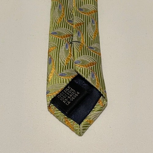 Bugatchi Uomo Tie Yellow Green Gold Leaves Pattern Classic Sharp Dapper Luxury - Picture 15 of 19