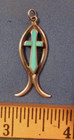 Vintage Southwest Religious Sterling Silver & Turquoise Fish Inlay Cross Pendant