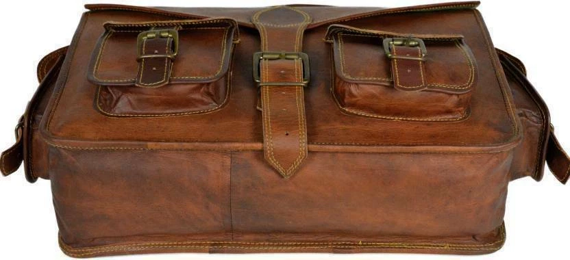 15" New Saddlebags Motorcycle Pouch Brown Leather One Side Panniers Saddle Bags - Image 2 of 4