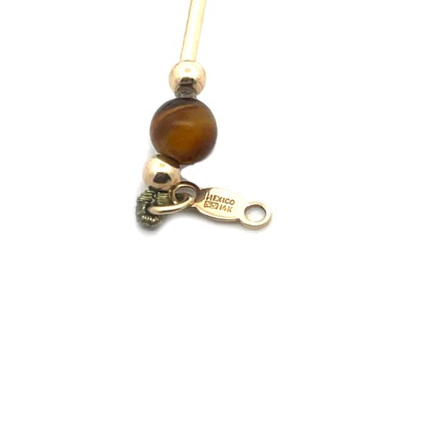 Tiger's Eye 14k Gold Necklace Beaded Yellow Tube Links - Picture 6 of 6