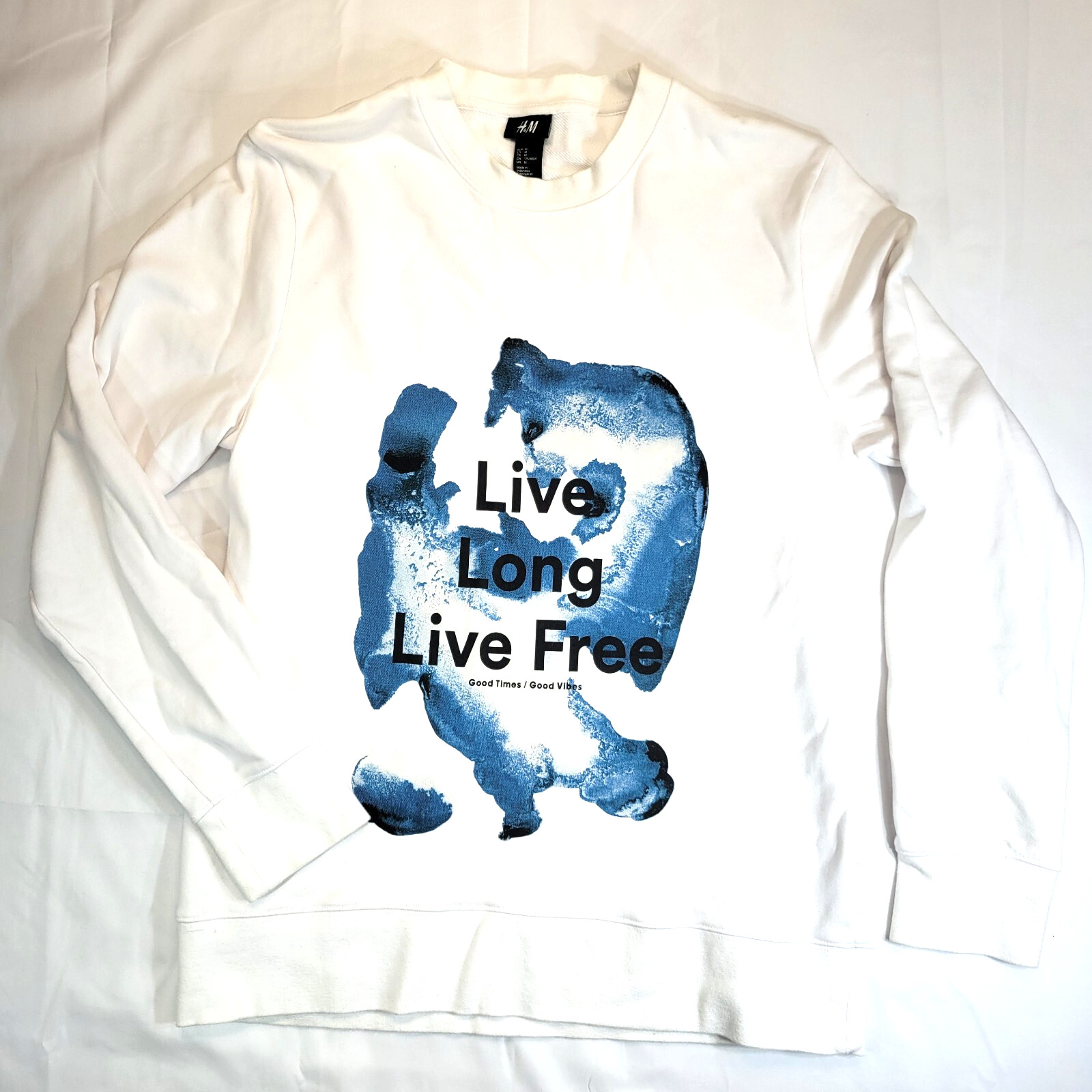 H&M  Men’s Pullover Fleece Good Vibes Live Long Live Free Sweatshirt Medium