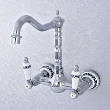 Polished Chrome Wall Mount 360 Swivel Spout Bathroom Kitchen Vanity Sink Faucet