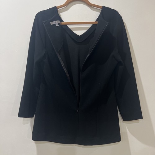 Classiques Entier V Neck Stretch Crepe Zip Back Blouse Large Black 3/4 Sleeve - Picture 3 of 9