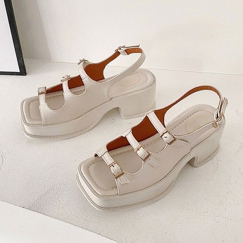 Sandalias huecas de verano para mujer de tacón alto sandalias de plataforma de cuña planas romanas - Imagen 5 de 24