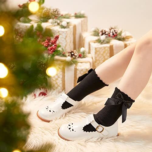 Toddler Little Girl White Mary Jane Dress Shoes - Ballet Flats for Easter Flo... - Picture 3 of 6