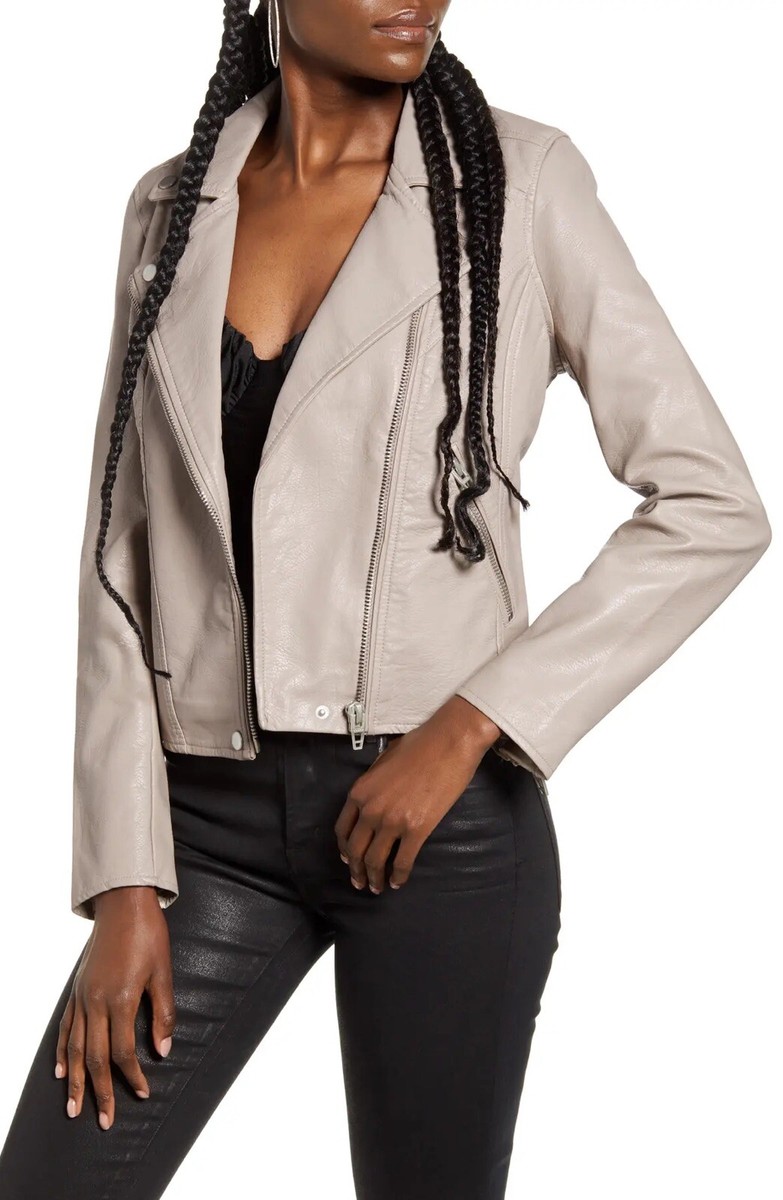 NEW BLANKNYC Denim Life Changer Moto Jacket Fawn w/ Brushed