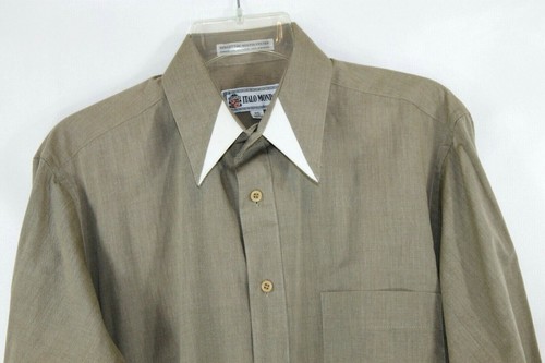 Italo Mondo Men's 15 32-33 Light Brown White Long Sleeve French Cuff Dress Shirt - Picture 2 of 6