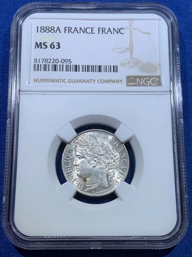 FRANCE 1 Franc 1888A NGC MS63 Third Republic 1870-1941 Silver Coin