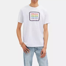 Coach Men's White Multi Rainbow Graphic Organic Cotton T Shirt CI681 L/XL/XXL