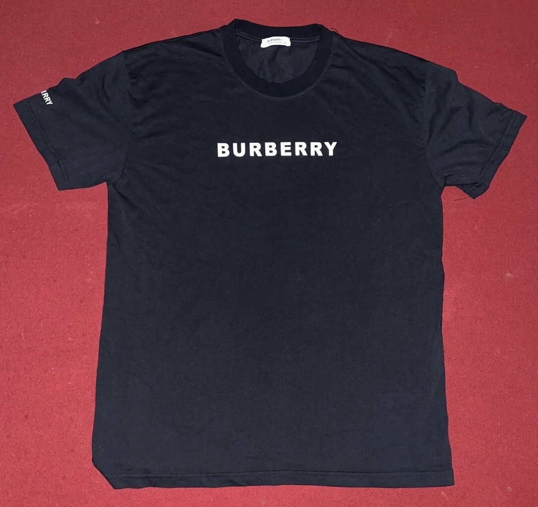 Navy Blue Burberry Raised Logo Cotton Shirt XXL Made In Turkey W