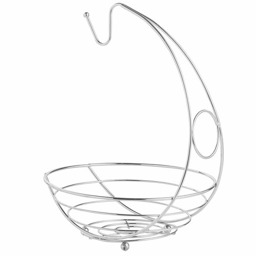 STYLISH FRUIT BASKET & BANANA HANGER CHROME KITCHEN TREE HOOK FRESH HOLDER BOWL - Picture 2 of 5