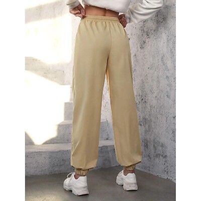 SHEIN EZwear Drawstring Waist Jogger Pants in Khaki Size US