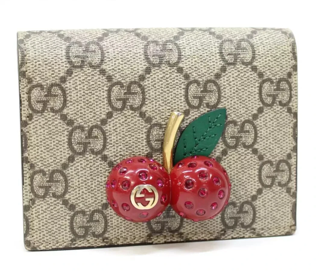 Portefeuille bi pliant compact GUCCI Cherry GG monogramme suprême toile 476050