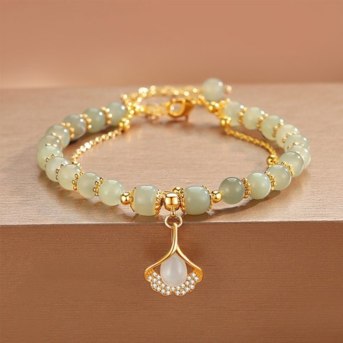 Hetian Jade Gold Leaf Bracelet Natural Gold Branch Jade Womens Leaf Lucky Gift - Picture 13 of 15
