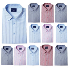 Image of Striped Short Sleeve Regular Fit Formal Shirt with Classic Standard Collar(2280)