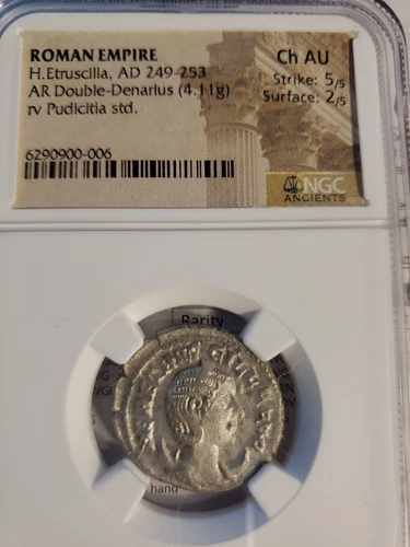H.Etruscilla 249 Ad To 253 AR.DOUBLE DENARIUS SILVER NGC HIGH GRADE ANCIENT...
