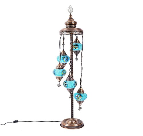 Turkish Floor Lamp, Moroccan Lighting, 5 Globe Mosaic Standing Lamp With Asylove - Picture 32 of 60