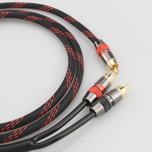 HiFi Subwoofer BASS Cable 1×RCA to 2×RCA Male Audio Splitter Signal Cable Cord - Picture 1 of 8