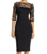 Elisa J Womens Dress Size 4 Black 3d Flowers Slit Hem Lined Sheath Dress NWT 13