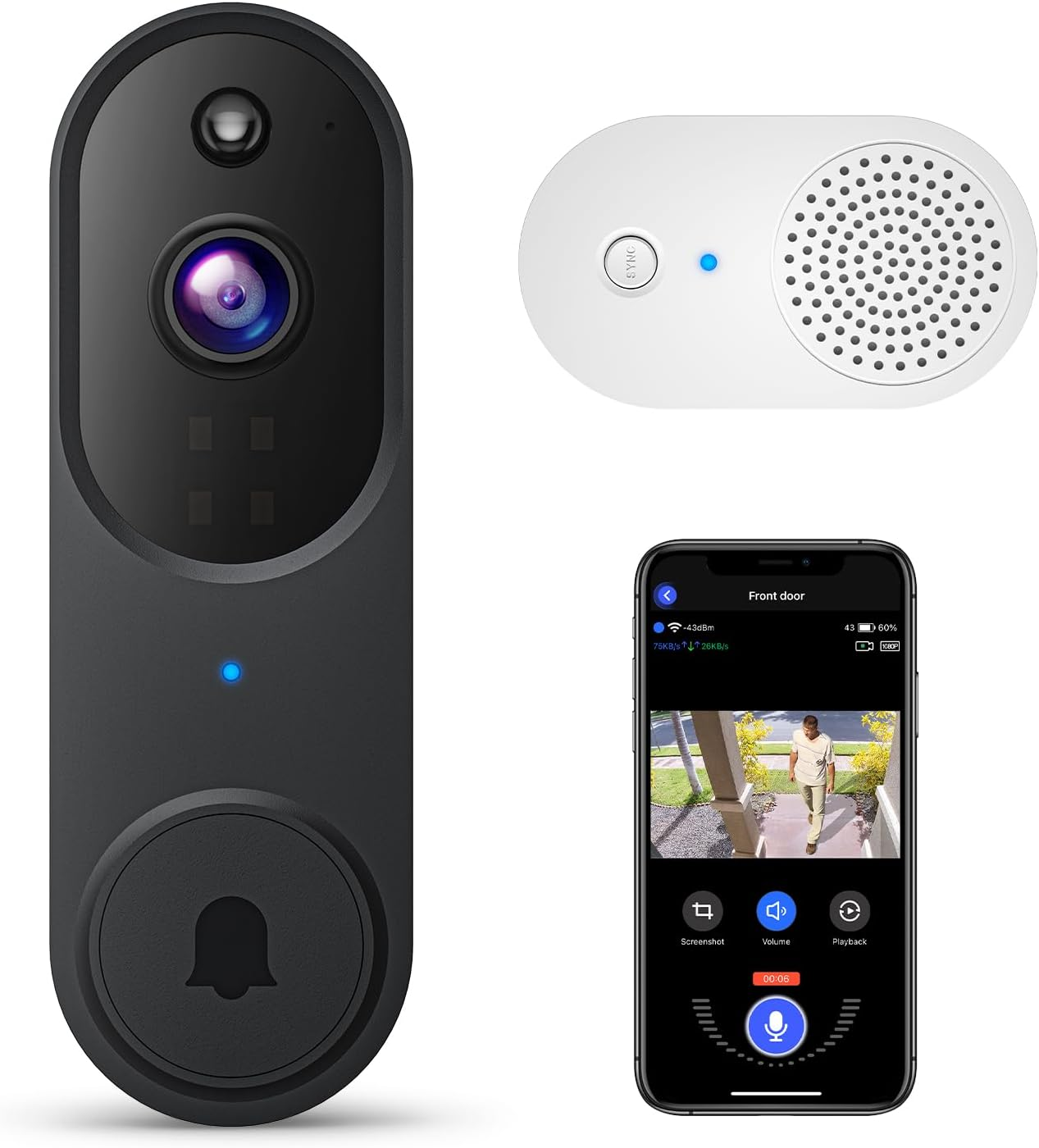 1080P Video Doorbell Camera, Smart Human Detection, Cloud Storage, Chime Include