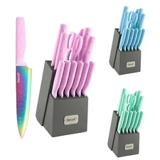 14PCS Kitchen Knife Block Set Rainbow Titanium Stainless Steel Chef Knife Set