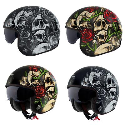 MT Le Mans 2 S Breakout Jethelm Motorradhelm Roller Skull Rose Rot Schwarz