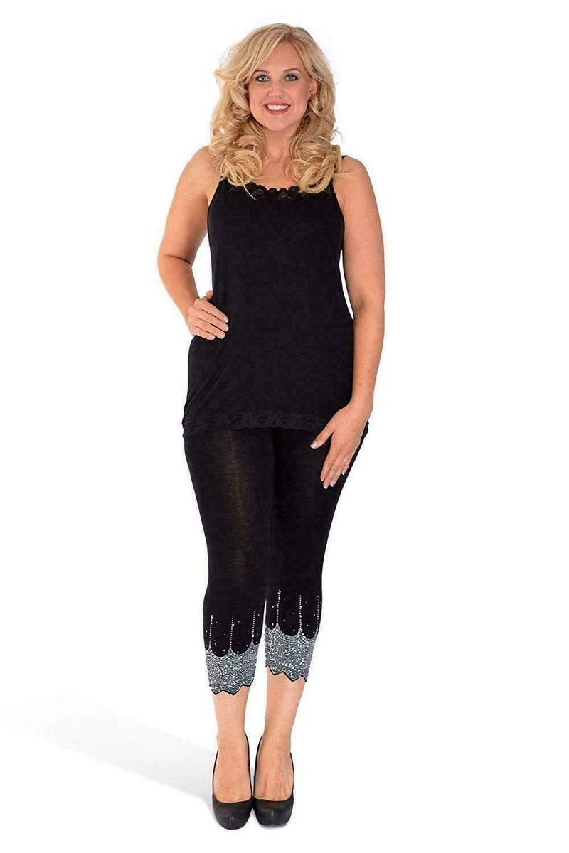 Plus Size Sequin Leggings For Women - Sparkly Cut Hem, Party & Evening Wear