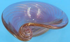 MURANO ITAL CRANBERRY ART GLASS SNAIL SHELL GOLD AVENTURINE SWIRL CANDY NUT BOWL