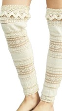 TAUPE WITH CROCHET Ruffle DETAIL LACE LEG WARMERS Boho Mod Femme New S/M M/L