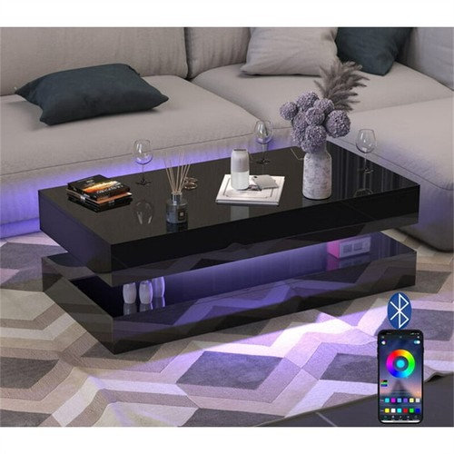 47.3IN Modern High Glossy LED Coffee Table,APP LED Lights,with 2 Storage Drawers - Picture 20 of 28
