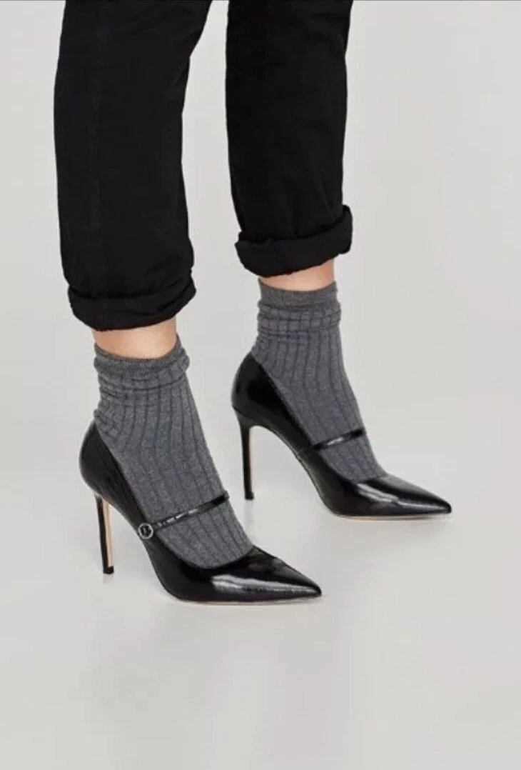 Zara High Heel stilettos Sock Style Court sock Shoes Black Uk 6