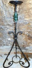 VELAS DE VIDRIO DE HIERRO FORJADO SOPORTE SUELO CANDELABRO OBJETO DE ARTE grande antiguo moderno
