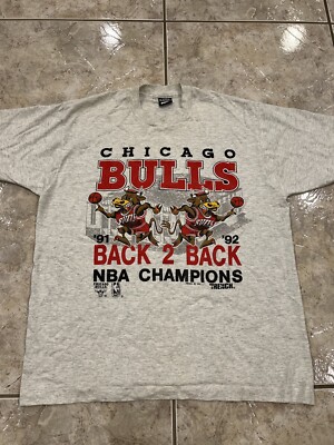 Vtg XL 91/92 Chicago Bulls Back To Back Nba Champs Big head