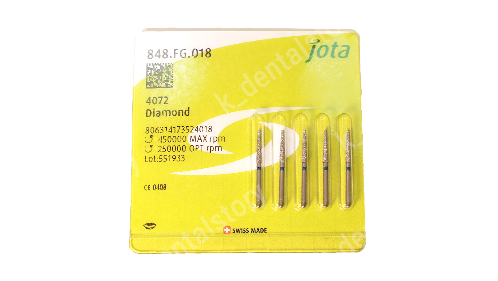 Jota Made in Swiss Dental High Quality Diamond Bur FG 848 018 Straight