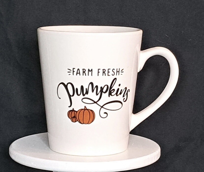 Farm Fresh Pumpkins 12 Oz White Coffee Mug with Black Letters