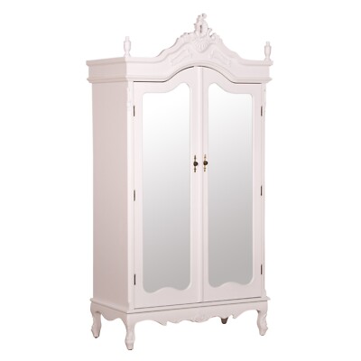 French Antique White Chateau Shabby Chic Mirrored Double Armoire