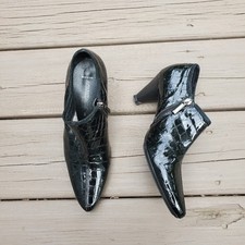 Vintage 90s Aquatalia Black Leather Croc Grain Embossed Ankle Boots Booties 6