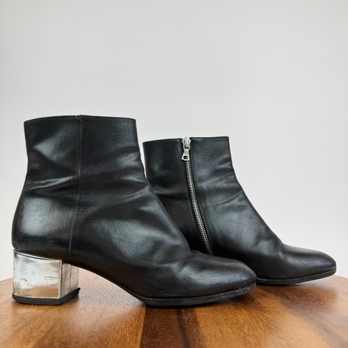 Womens Dries Van Noten Black Lather Heeled Ankle Boots Booties Size 38 US 8 GUC