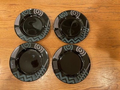 Vintage Mikasa Intaglio Black CAC66 BIX Set of 4 plates by John Bergen 8-1/8 