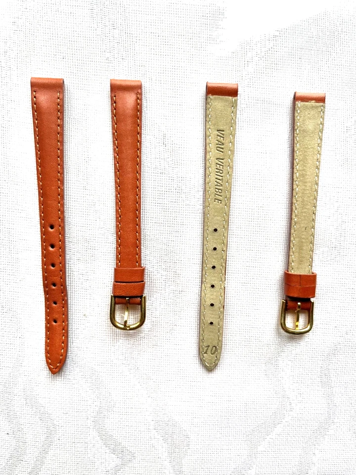 BRACELET MONTRE CUIR VEAU VERITABLE 10 MM MARRON FAUVE - Photo 1/1